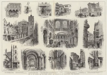 Teile des alten London, die alte Prioratskirche und das Gelände von St. Bartholomew, West Smithfield